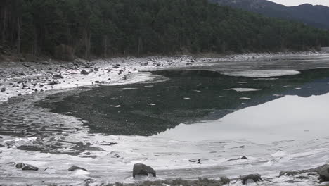 freezing lake at a dam in andorra national park