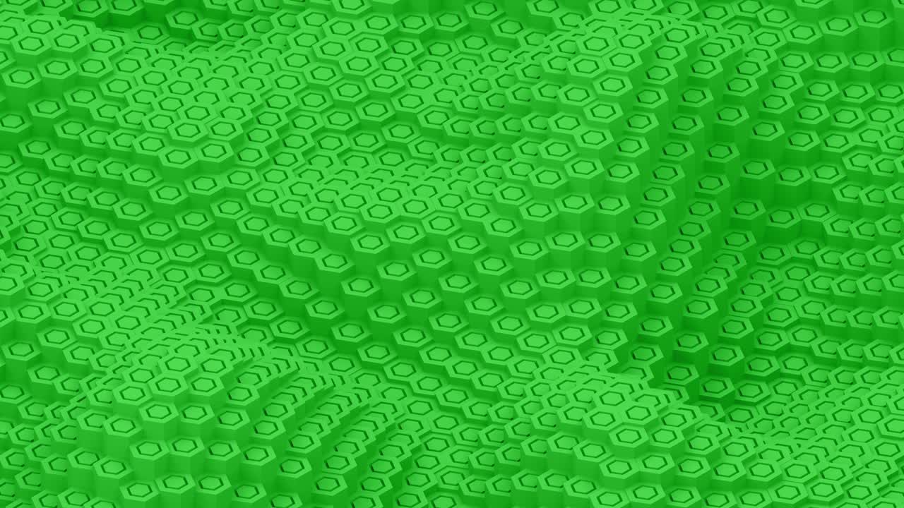 Hexagon moving surface green pillars animation background