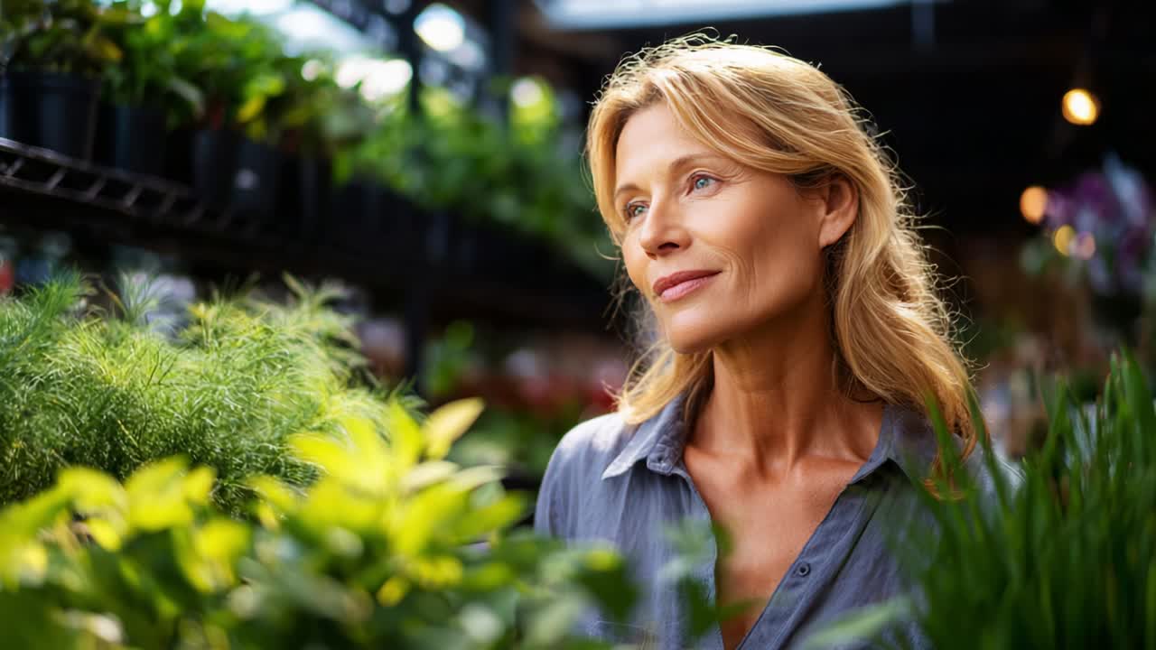 A Thoughtful Woman Surrounded by Lush Greenery in a Botanical Setting, Capturing a Moment of Reflection While Engaging with Her Passion for Nature and Gardening in a Serene Environment