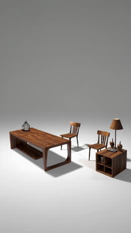 modern wooden furniture collection in studio setting