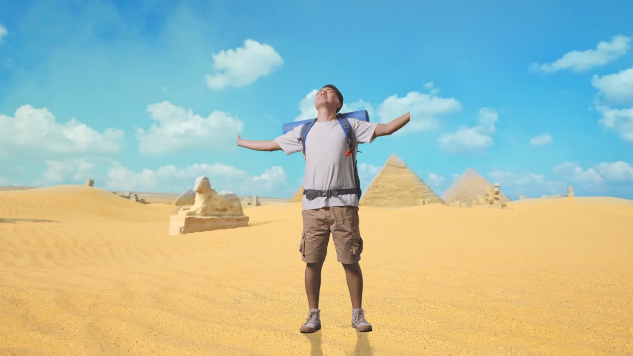 Happy Traveler in the Egyptian Desert