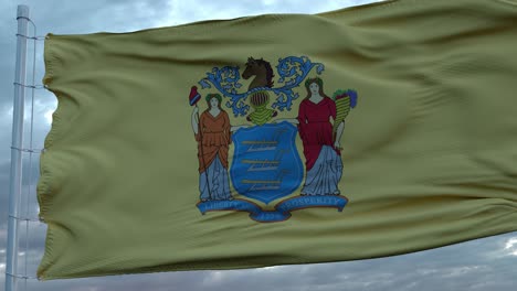 bandera de nueva jersey ondeando en el viento contra profundas nubes hermoso cielo