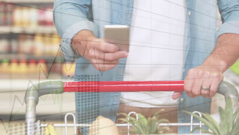 animación del procesamiento de datos sobre el hombre caucásico en la tienda.