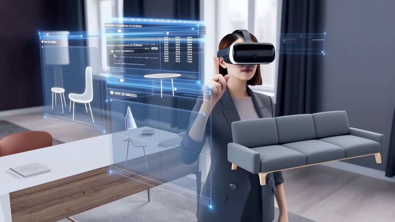 Donna che utilizza VR/AR per il design di interni e mobili