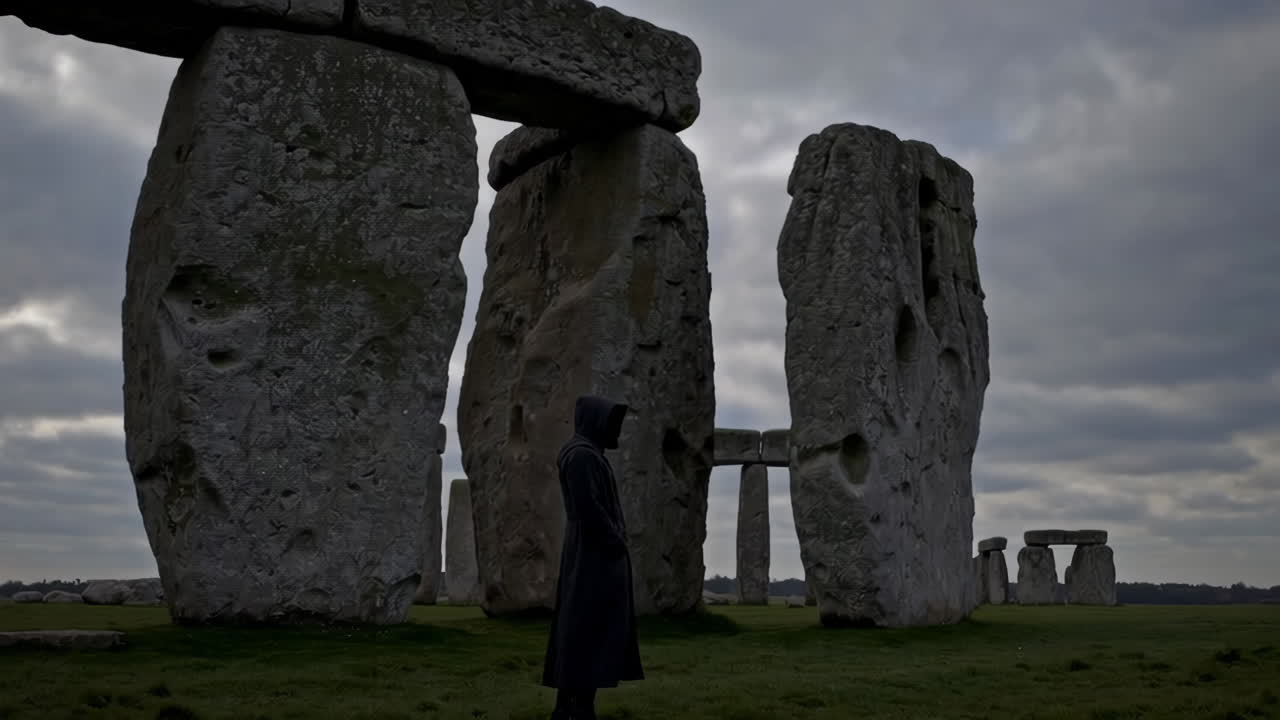 Person at Stonehenge on a Cloudy Day