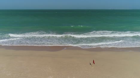 aerial view of flag waving on beach on bay dubai, u.a.e.