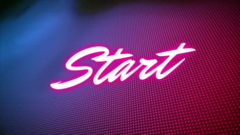 digital animation of neon pink start text against dotted textured purple gradient background