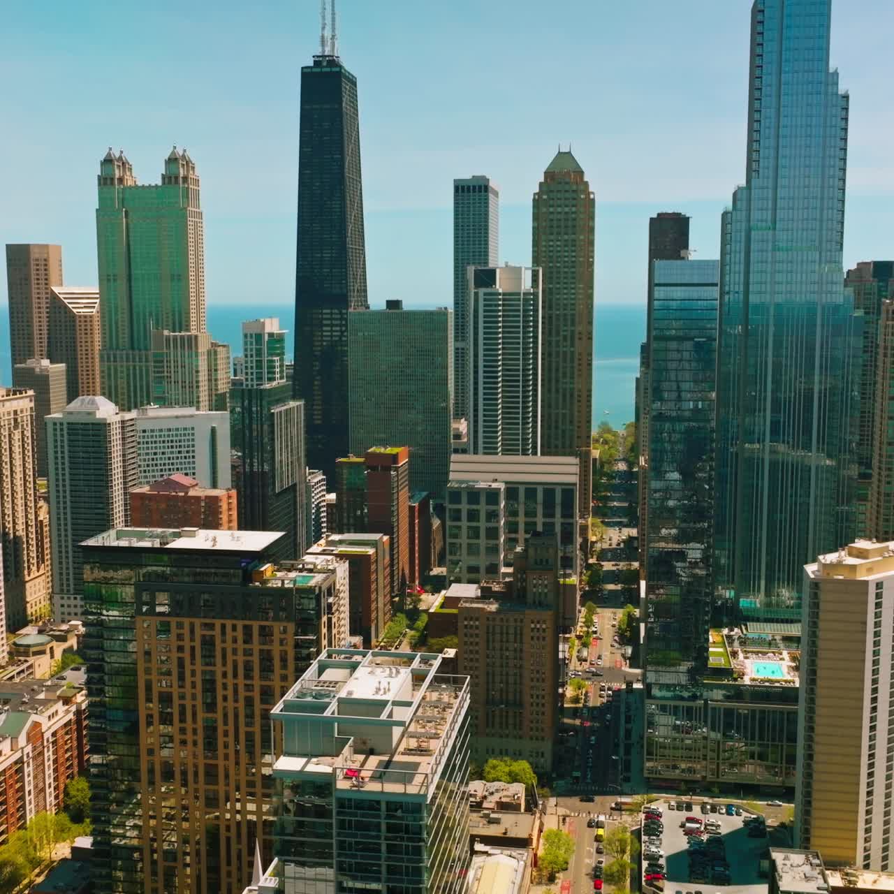 Modern architecture of Chicago, Illinois. The buildings diversity of a lively metropolis. Sunny day backdrop