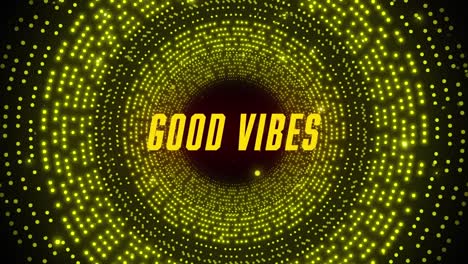 Animation-of-good-vibes-text-over-flashing-yellow-light-pattern