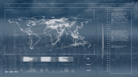 animación del procesamiento de datos sobre el paisaje urbano