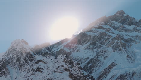 sunlight rays nepal, early morning annapurna region mesmerizing view, peak wilderness, cinematic drone shot 4k
