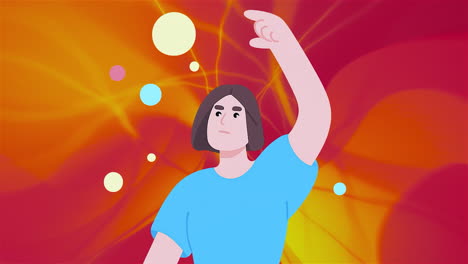 woman reaching for ideas in a colorful abstract landscape
