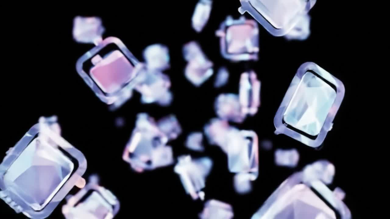 Explore a captivating world of floating crystals gliding effortlessly in a dark digital landscape.