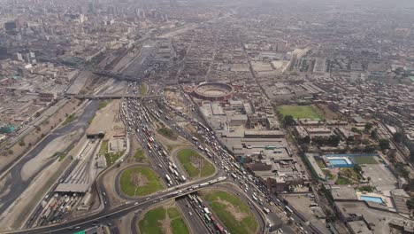 aerial video of plaza de toros de acho, acho bullfight ring. the oldest in america in lima peru. video of lima downtown.