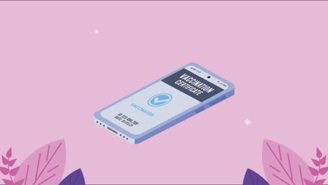 animación de covid-19 con certificado de vacunación en el teléfono inteligente