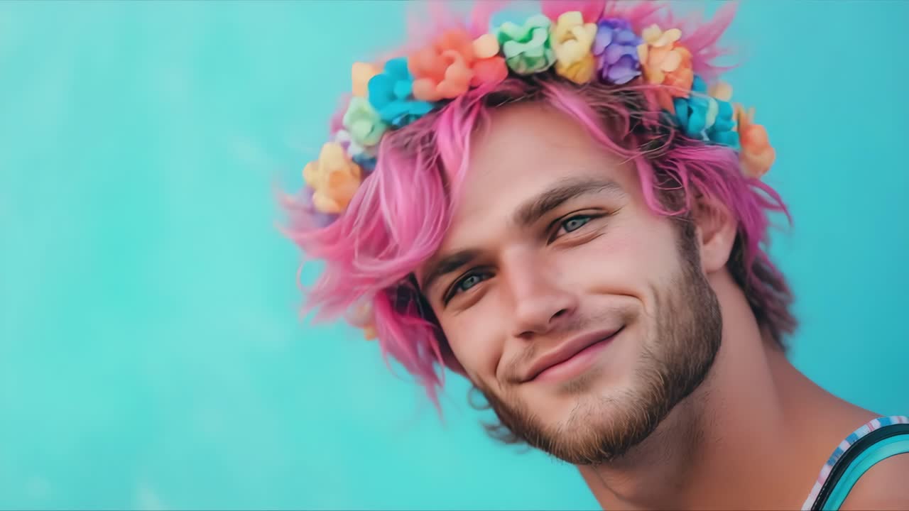 Man with Pink Hair and Flower Crown