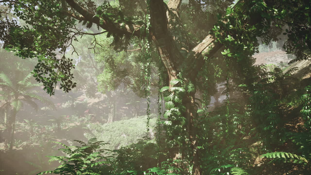 una escena de selva tropical exuberante