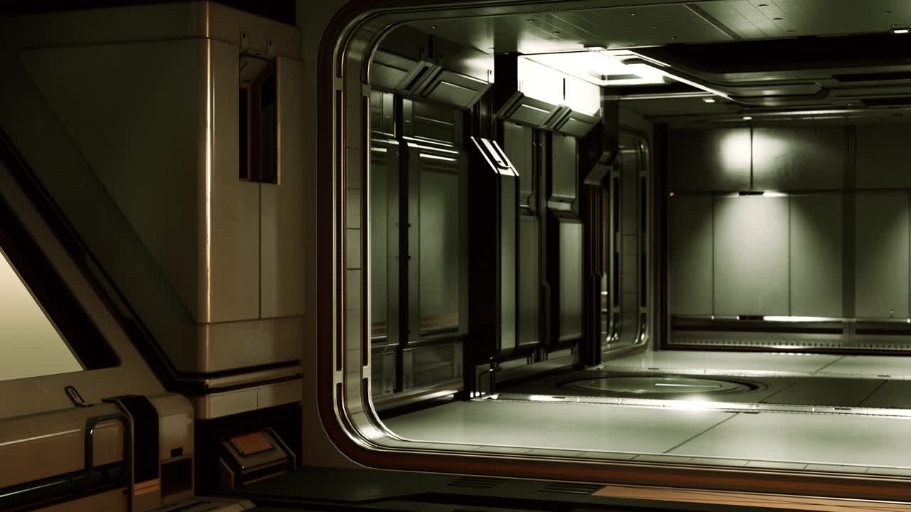 interior futurista del corredor de la nave espacial con luz