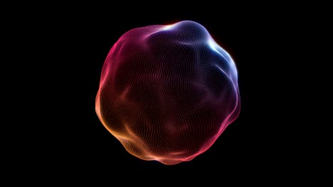 abstract motion colorful sphere of glowing particles on black background.