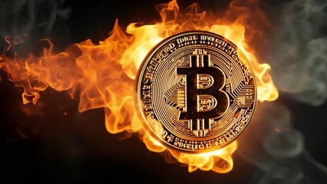 bitcoin coin surrounded by flames