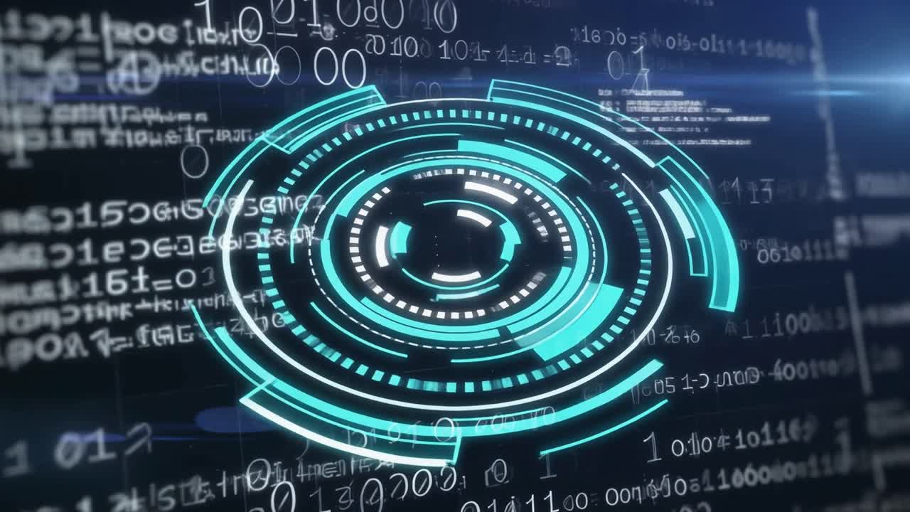 Futuristic HUD Display with Binary Code and Digital Data Animation