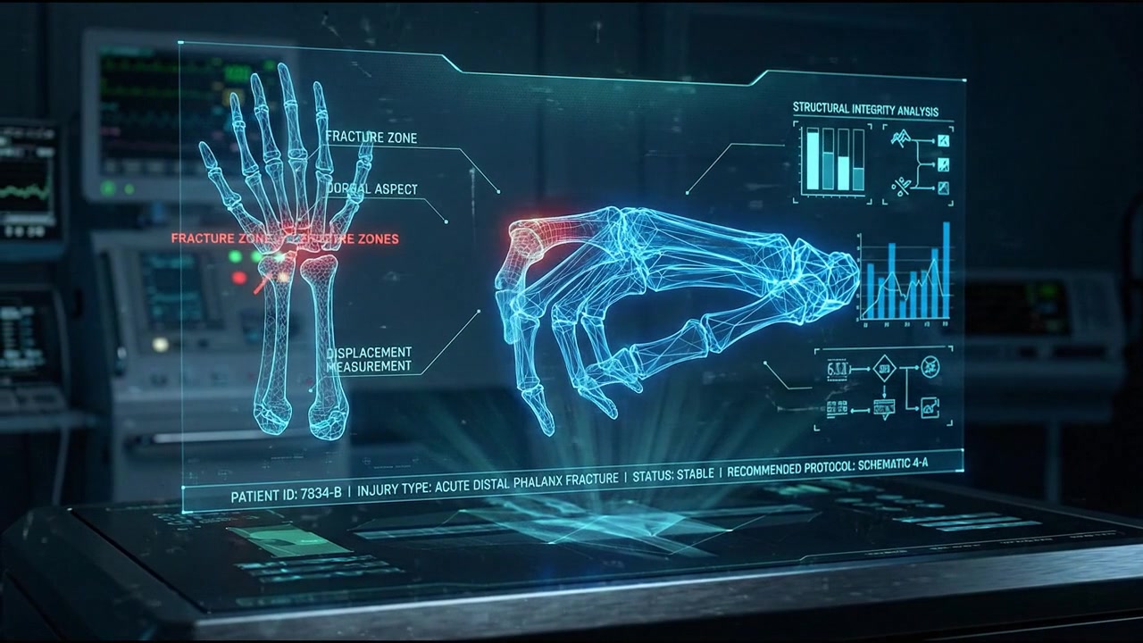 Transparent håndhologram med rød betændelse i håndled og fingerled