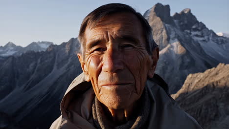 portrait of an elderly man in the mountains