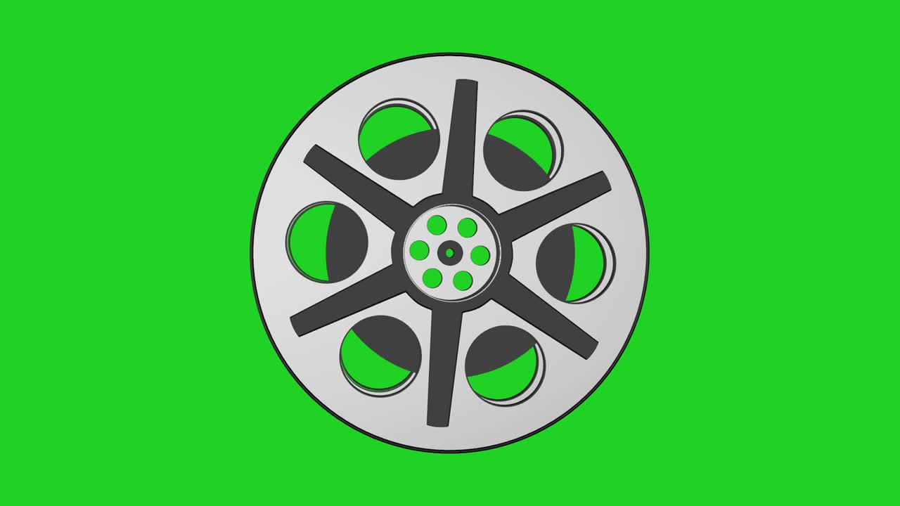 카메라 필름 릴의 3d 애니메이션, 녹색 화면과 함께 원활한 루프 애니메이션