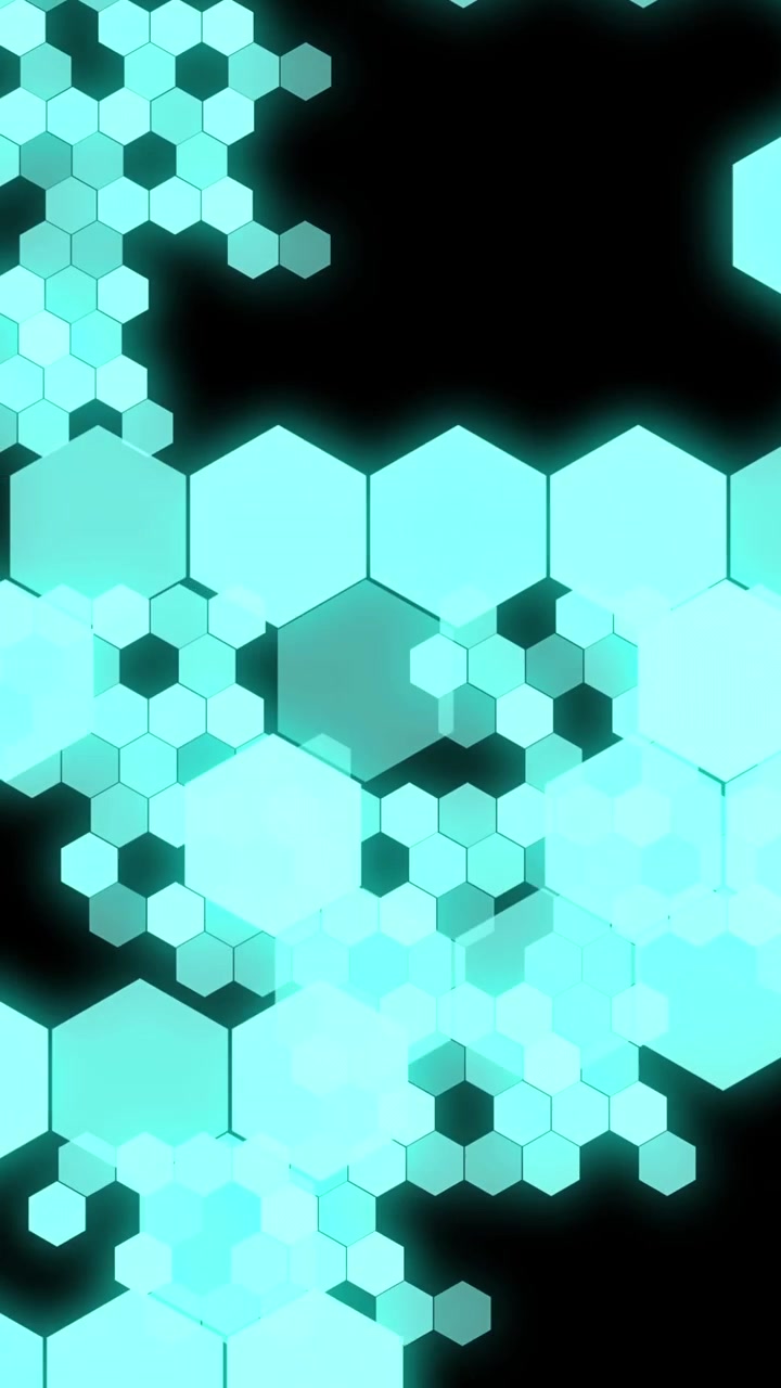 Animation of glowing hexagons on black background