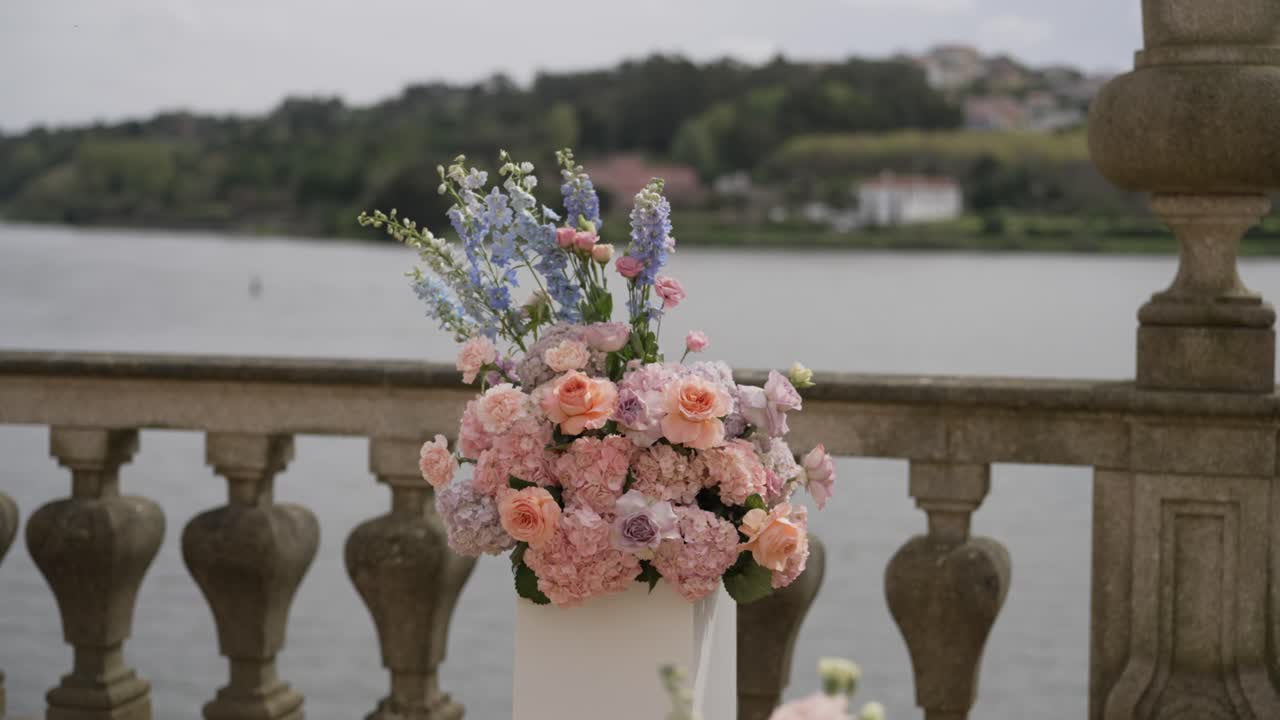 romantic wedding flowers with river view Porto Portugal