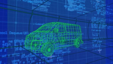 Animación-Del-Modelo-De-Furgoneta-Digital-Sobre-Procesamiento-De-Datos-Y-Líneas-Sobre-Fondo-Azul.