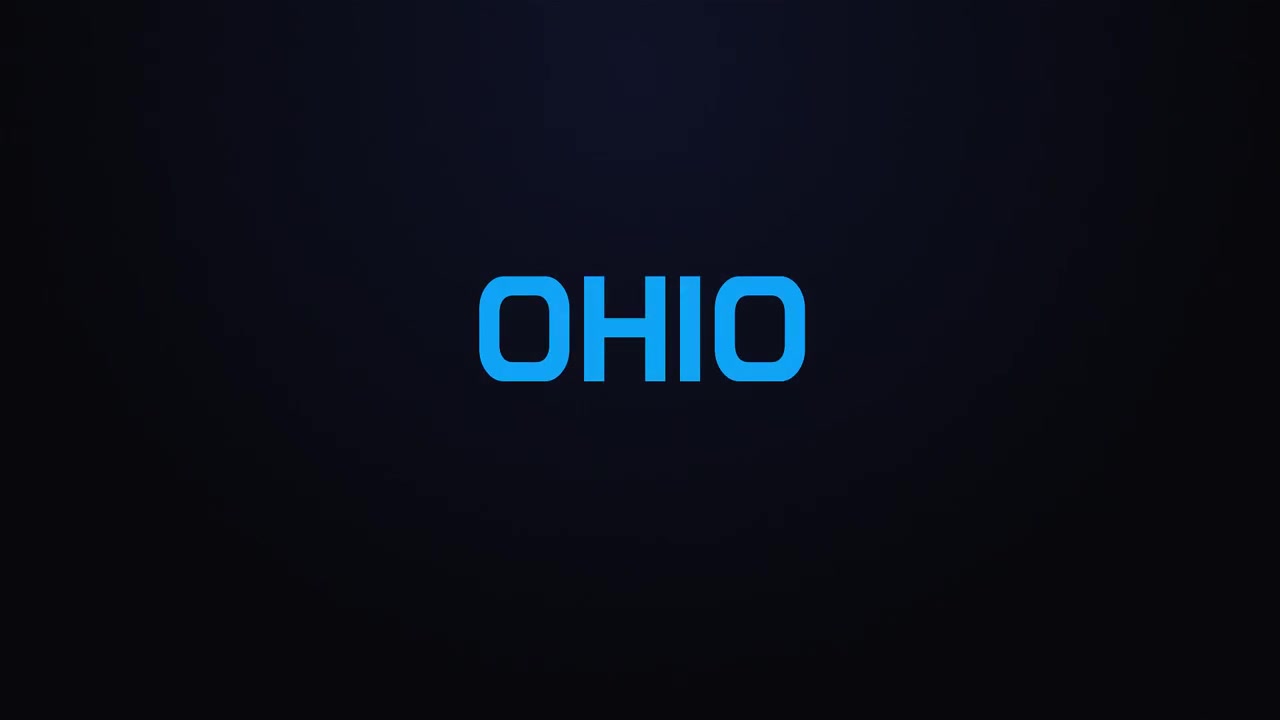 Glowing explosion OHIO text reveal blue and pink
