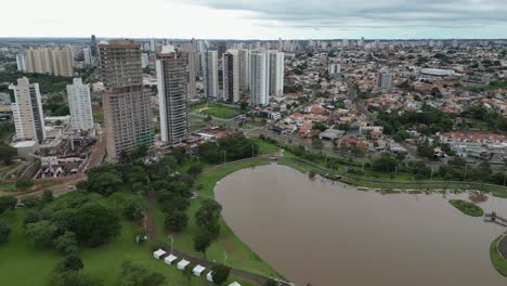 aerial flyover of green indigenous nations park in campo grande brazil