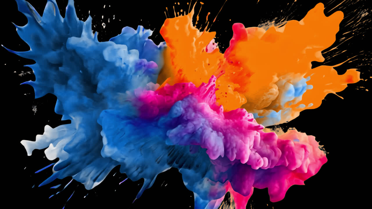 Vibrant abstract color explosion animated overlay, transparent 4K video, alpha channel, ProRes 4444