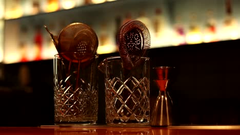 bar tools and glassware