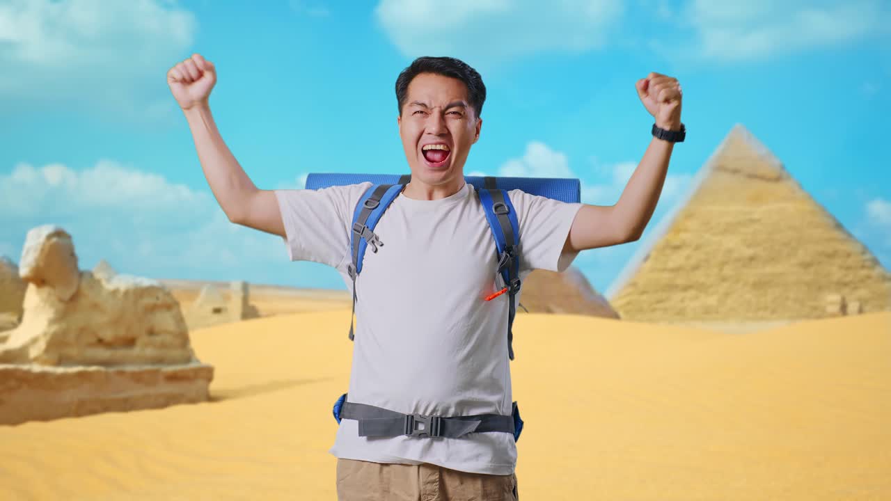 Happy Traveler in the Egyptian Desert