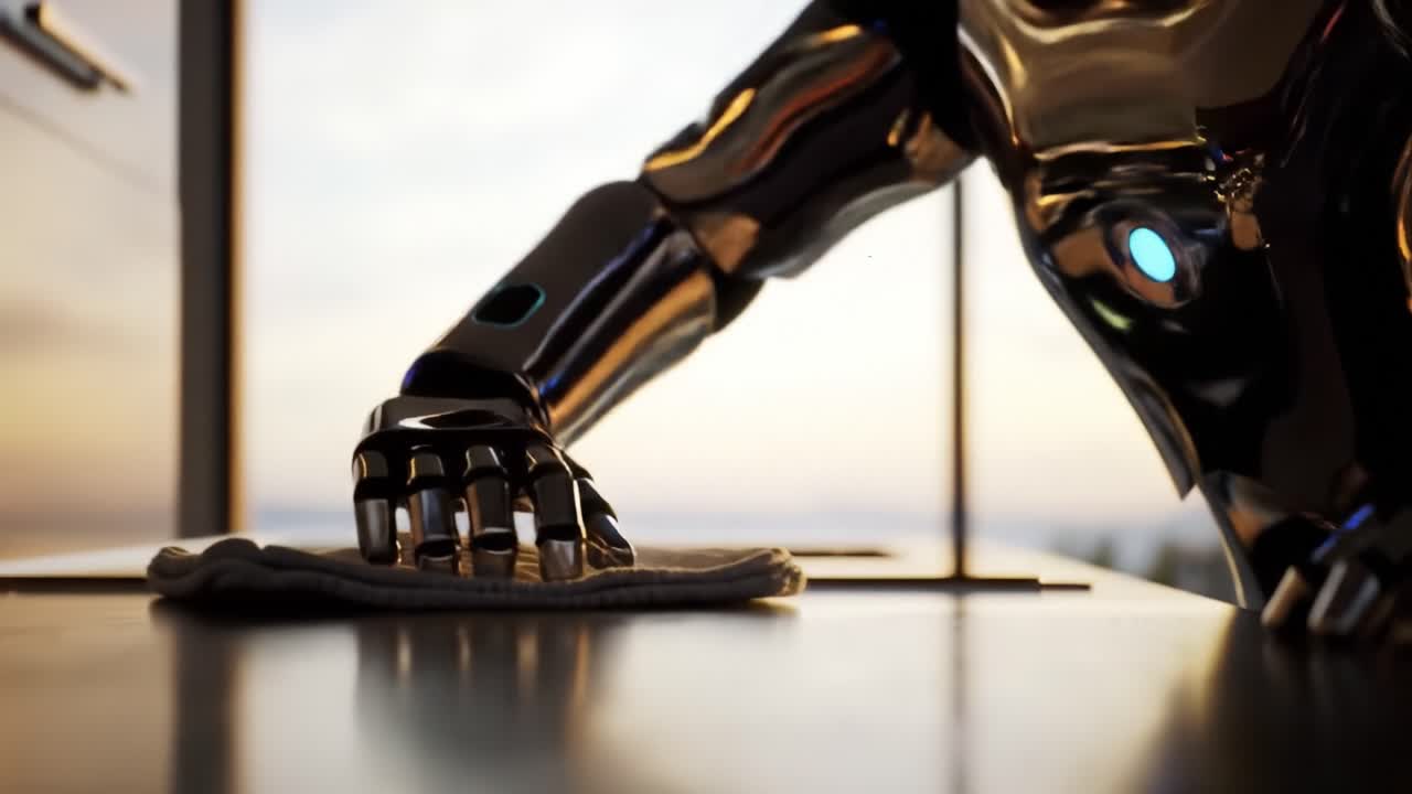 A Futuristic Robot Engaged in Cleaning Activities: Exploring the Intersection of Technology and Daily Chores in Modern Living Environments