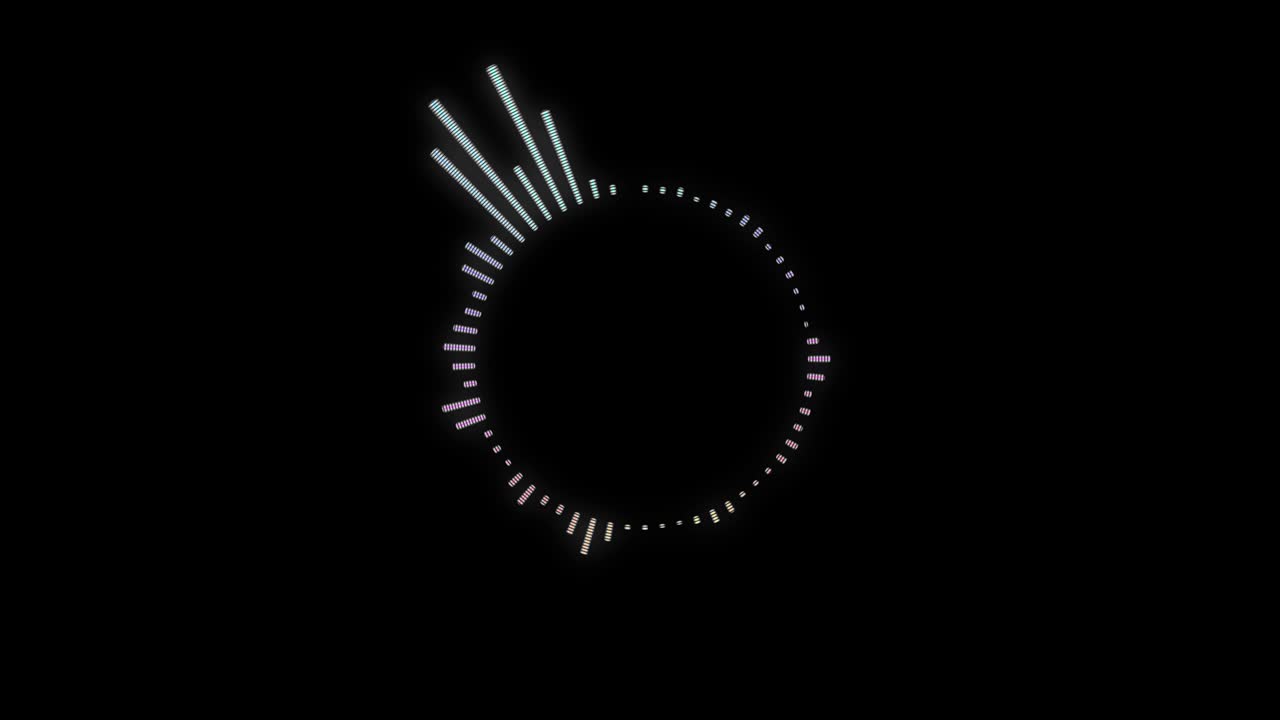 4k Sound wave digital circle animation on black background, Music equalizer, audio waves or sound frequency in lines, digital player waveform, hud for sound technology or tune bar, recorder signal.