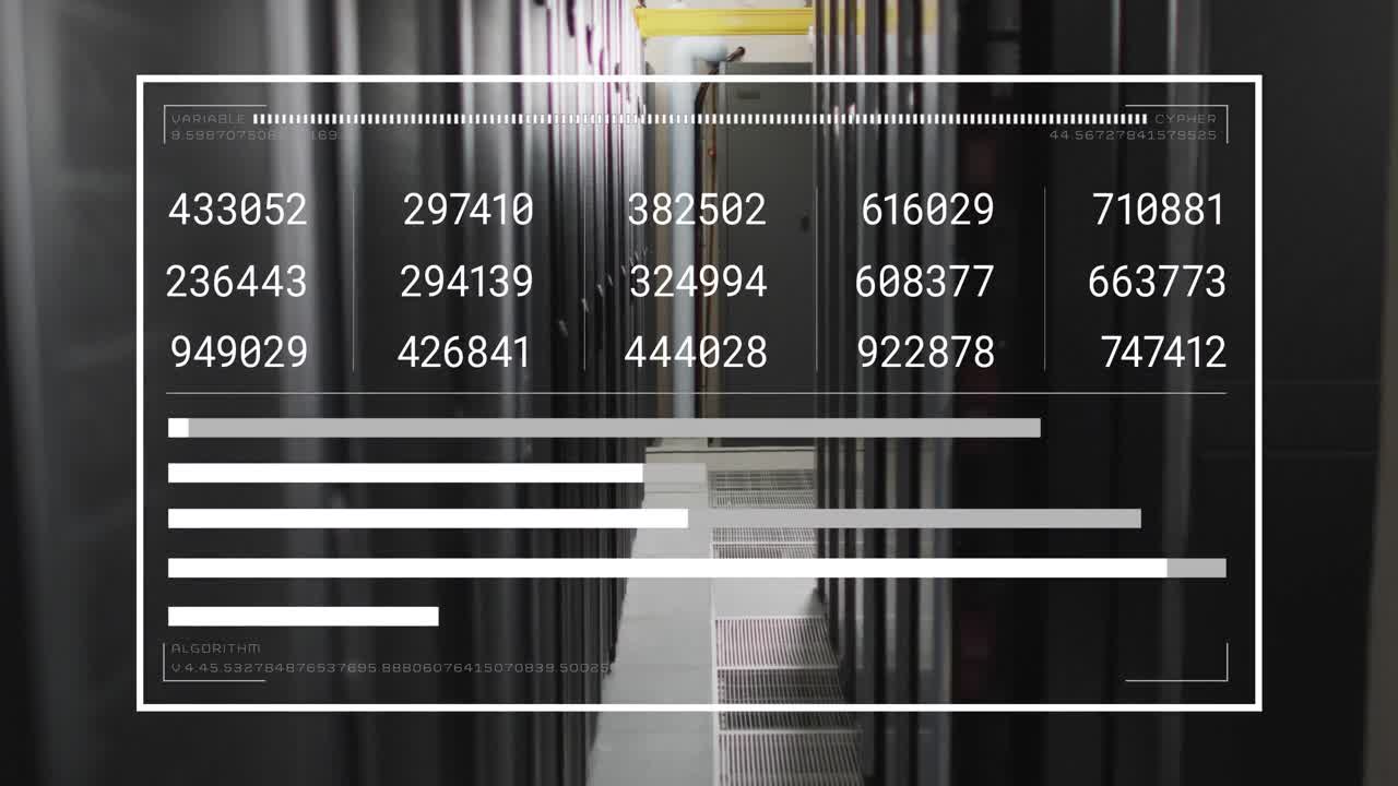 animación de la interfaz con el procesamiento de datos contra la sala de servidores de computadoras