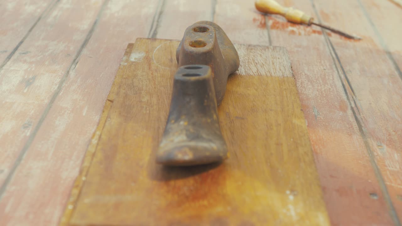 Weighing down wooden insert to dry wooden boat wheelhouse cabin plank repair