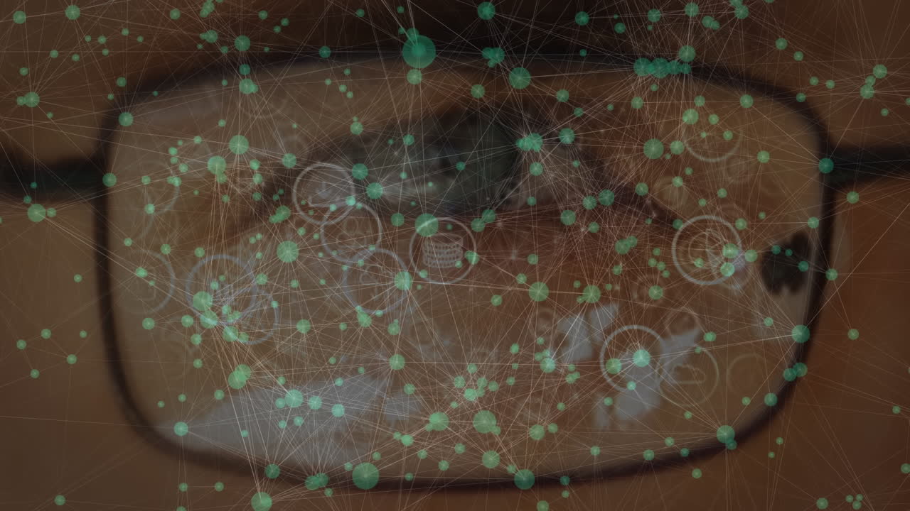 안경 을 입은 백인 남자 의 눈 위 에 있는 연결 과 아이콘 의 애니메이션