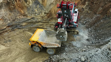 open-pit mine operation with excavator and dump truck