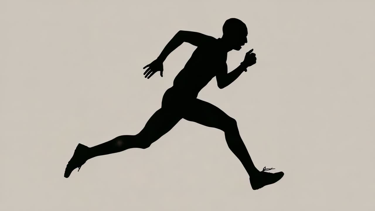 Running male silhouette starting crouch showing gait in studio with ...