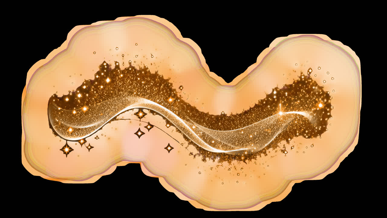 Animazione di un'onda dorata con stelle scintillanti, risorsa isolata, video 4K trasparente, canale alfa.