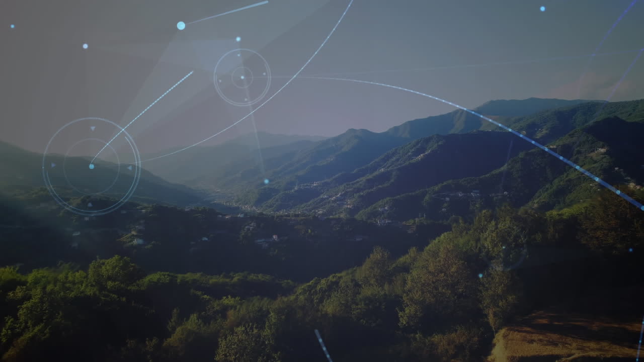 Animation of networks of connections over landscape