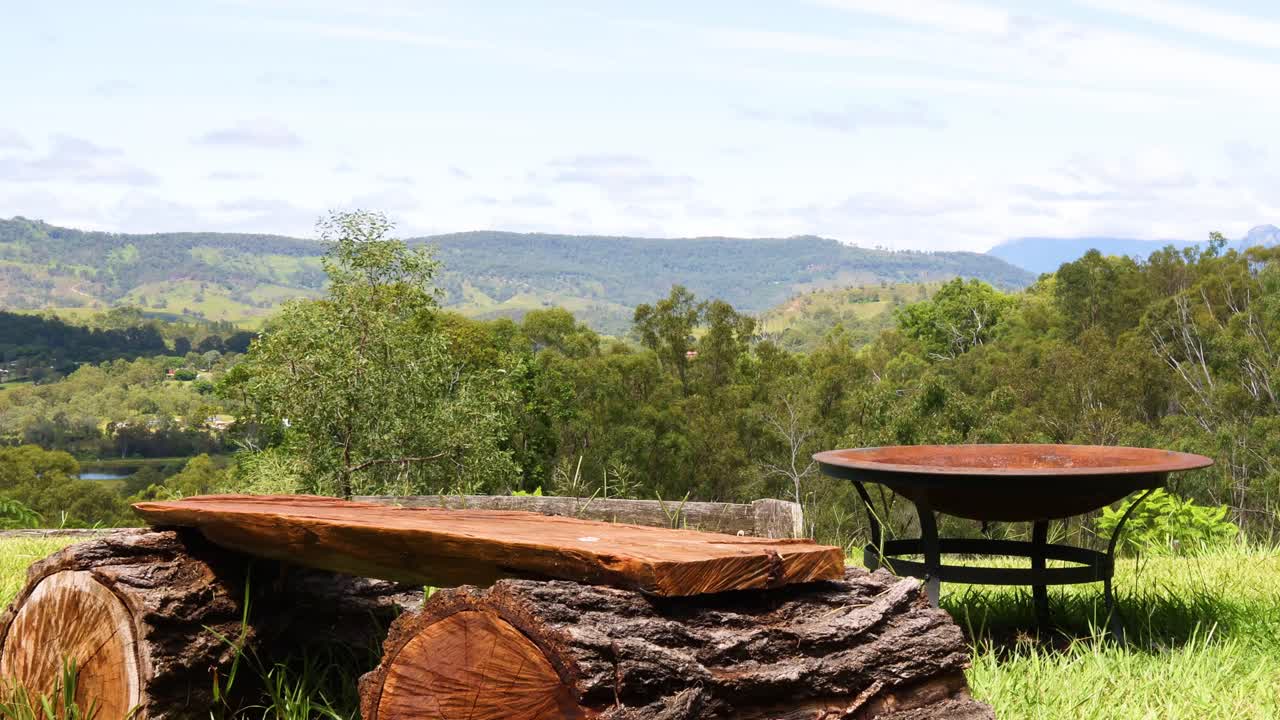 Static view of a bench in a tranquil natural setting