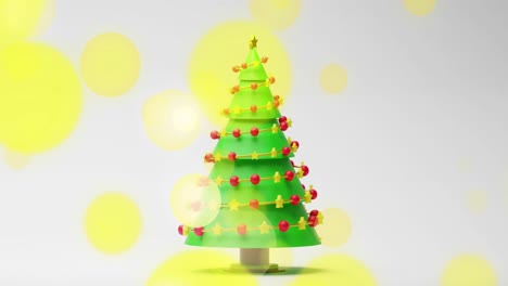 Animation-of-light-spots-and-christmas-tree-on-white-background