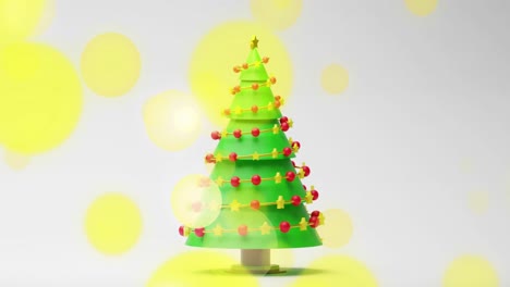 Animation-Von-Lichtpunkten-Und-Weihnachtsbaum-Auf-Weißem-Hintergrund