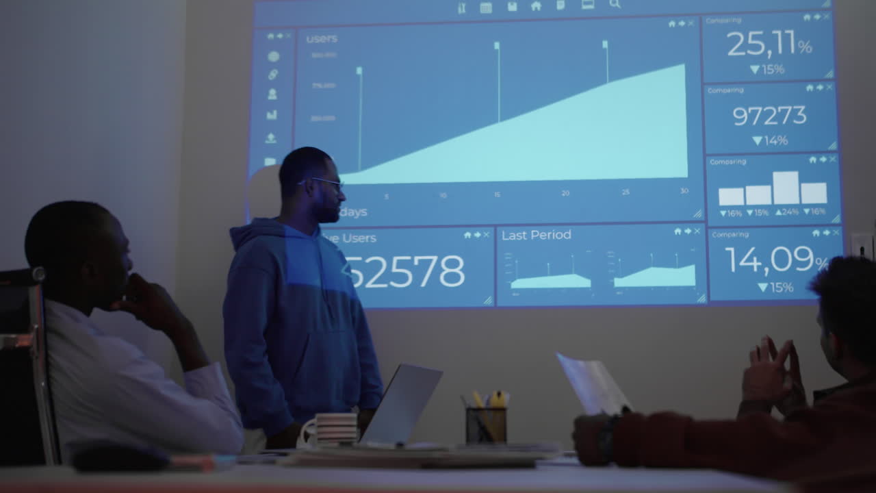 Crypto Investors Discussing Risk and Profit Looking at Trading Screen