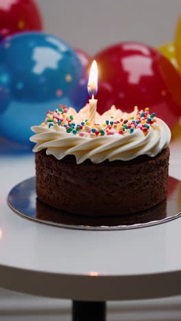 birthday cake with candle and balloons